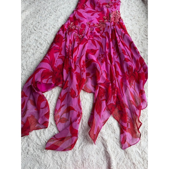 Laundry by Shelli Segal Silk Dress Floral‎ Sequin Chiffon Asymmetrical Beaded 10 - Picture 10 of 15